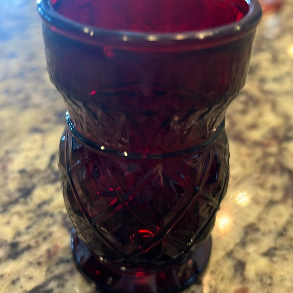 Cambridge Ruby Vintage Thumbprint glass.